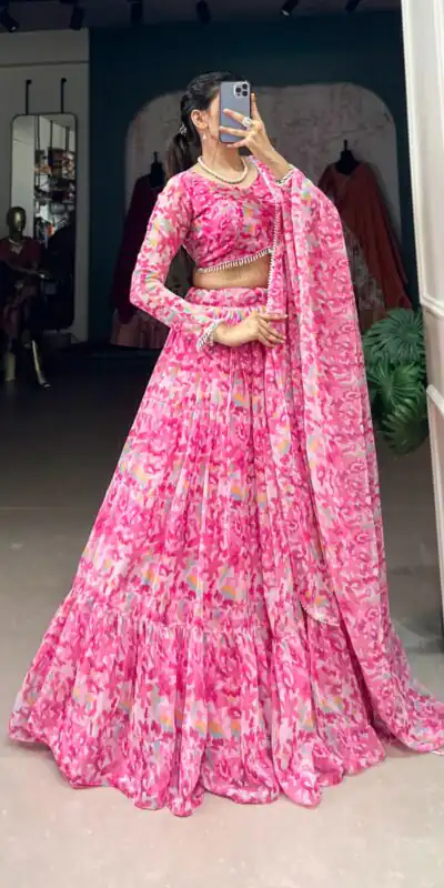 LNB1029 Pink Color Georgette Printed wrapped With Canvas Lehenga Choli  Wedding, Party, Festive, Events Etc. Delivery 4-6 Working Days Rs 2899 | Lehenga, Bollywood Lehenga, Creative Lehenga, Designer Lehenga, Embroidered Lehenga, Party Wear Lehenga