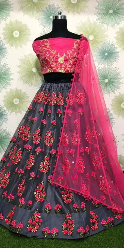 RC178 Grey Color Zari Thread and Zari Embroidery Wedding, Party, Festive, Events Etc.   Weight 1.3 kg Delivery 4-6 Working Days Rs 1799 | Lehenga, Bollywood Lehenga, Creative Lehenga, Designer Lehenga, Embroidered Lehenga, Party Wear Lehenga