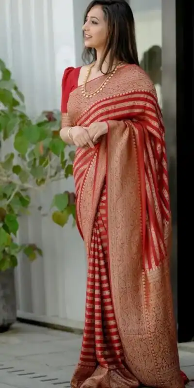 KP 5084 Red Color Soft Lichi Silk Jacquard Work On All Over Saree Casual, Wedding, Festive, Events . Expected Delivery  4-6 Working Days @1399/- only                                                                                                                                             | Sarees, Bollywood Sarees, Creative Sarees, Designer Sarees, Embroidered Sarees, Ethnic Saree, Modern Digital sarees, Party Wear Sarees