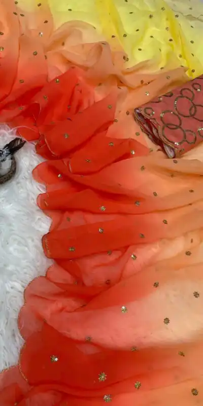 MS 470 Orange color Georgette With Sequence Worked Butti Saree Casual, Wedding, Festive, Events . Expected Delivery  4-6 Working Days @1699/- only                                                                                                                                                                                  | Sarees, Bollywood Sarees, Creative Sarees, Designer Sarees, Embroidered Sarees, Ethnic Saree, Modern Digital sarees, Party Wear Sarees