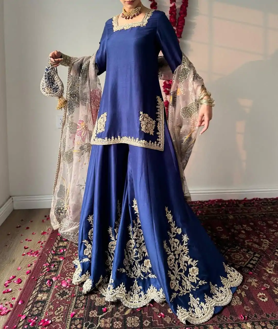 LG 1872 Blue Color Chinnon Silk With Embroidery Work Sharara Suit Wedding, Party, Festive, Events Etc.  Expected Delivery 4-6 Working Days @2049/- | Jump Suits, Salwar suit, Designer Suits, Casual Suits, Creative suits, Palazzo Suits, Party Wear Suits, Patiala Suits, Straight Suits