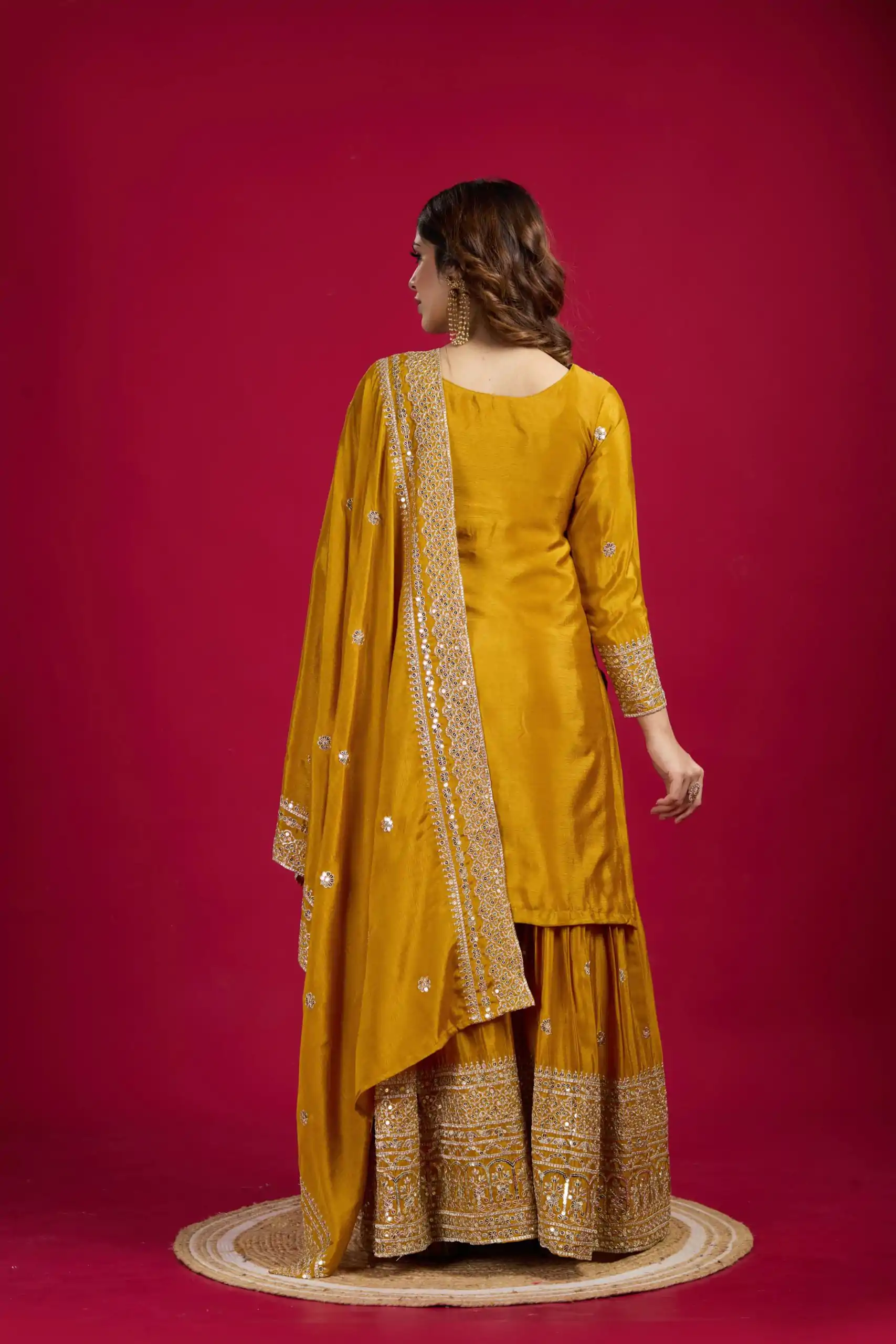 NSR-800 Yellow Color Chinnon Silk With Embroidery Work Sharara Suit Wedding, Party, Festive, Events Etc.  Expected Delivery 4-6 Working Days @2149/- | Jump Suits, Salwar suit, Designer Suits, Casual Suits, Creative suits, Palazzo Suits, Party Wear Suits, Patiala Suits, Straight Suits