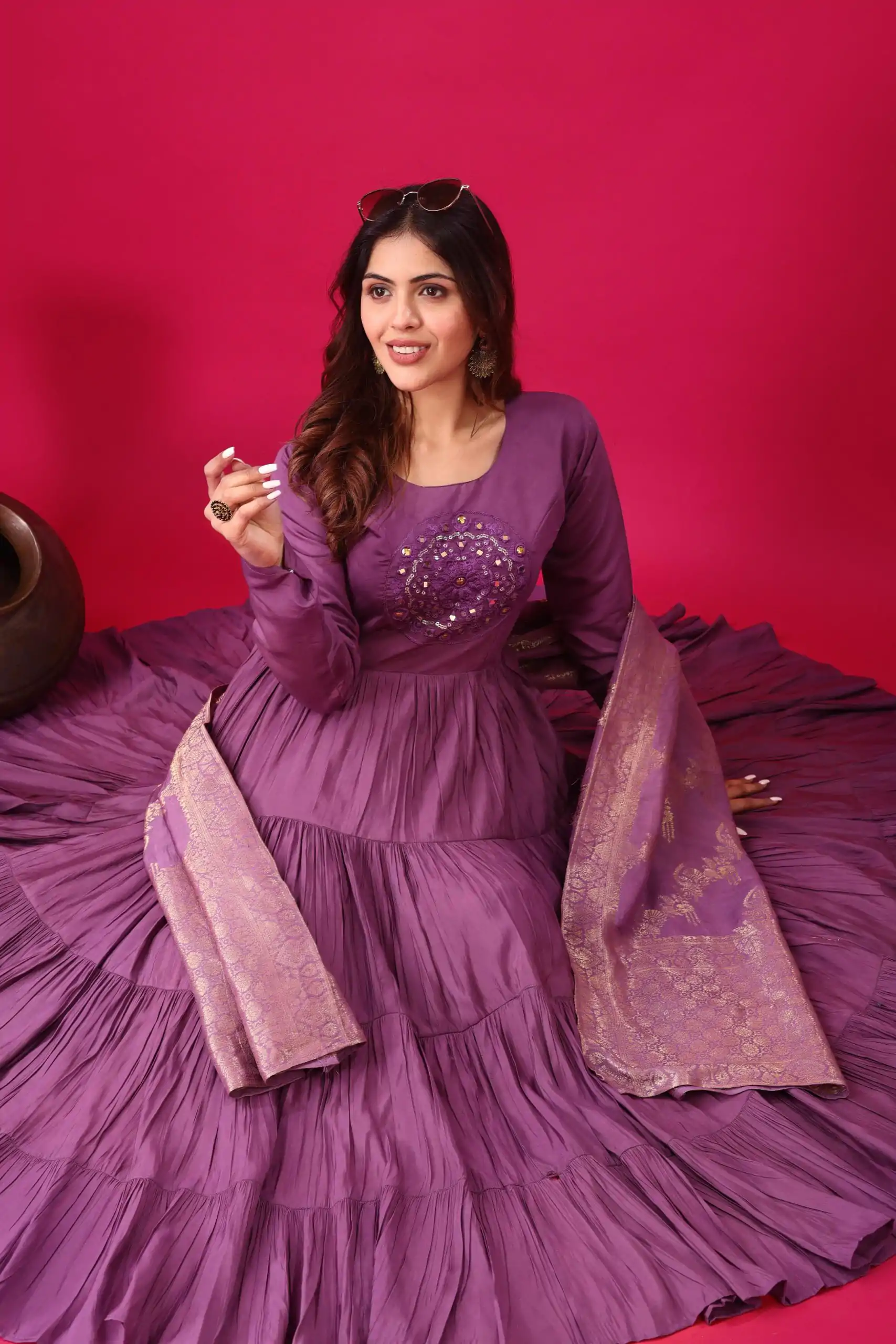 ZSR 3107 Purple Color Roman Silk With Embroidery Sequence Work Anarkali Gown Wedding Party, Festive, Events Etc.4-6 Working Days@1999/- only | Gowns, Bollywood Gowns, Creative Gowns, Designer Gowns, Embroidered Gowns, Party Wear Gowns, Straight Suits