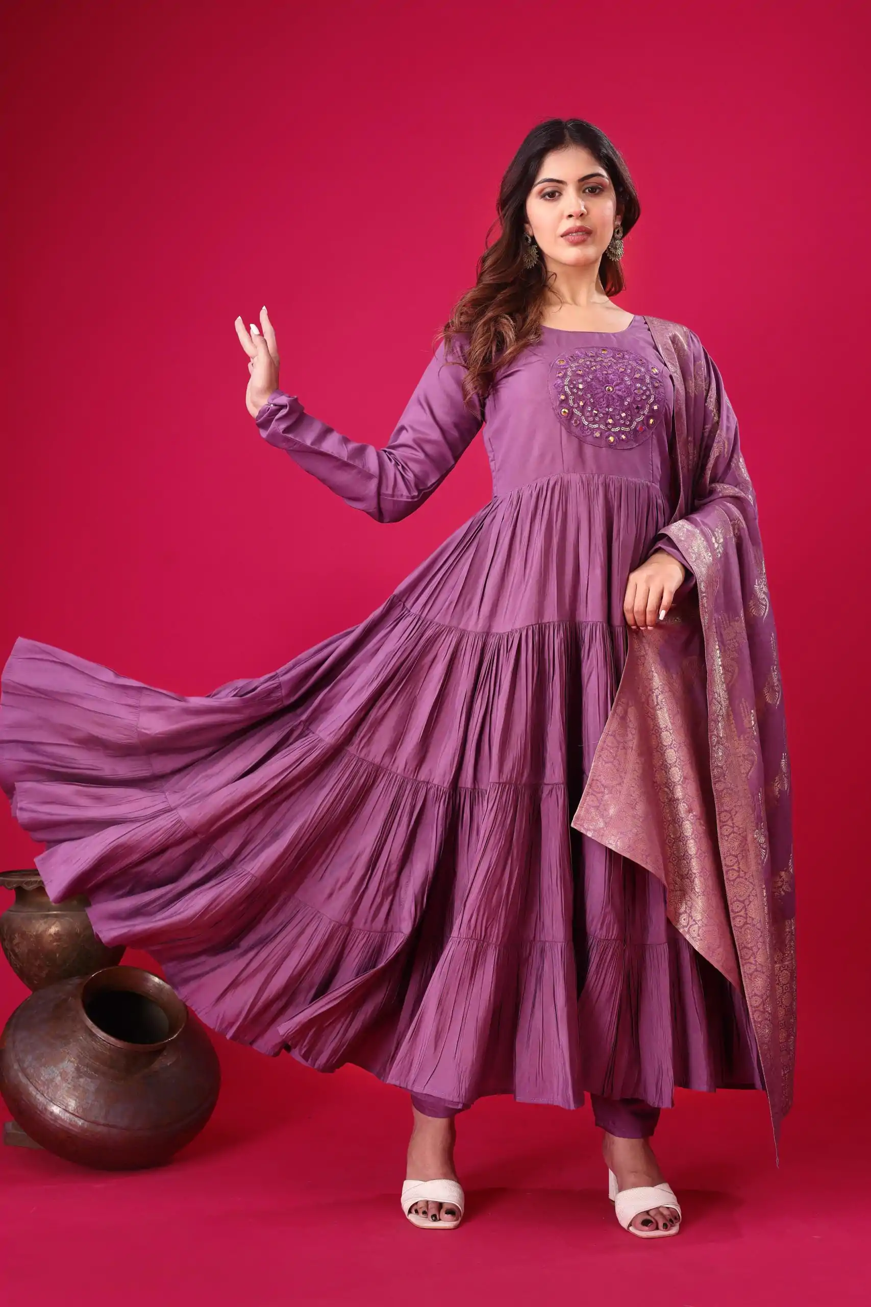 ZSR 3107 Purple Color Roman Silk With Embroidery Sequence Work Anarkali Gown Wedding Party, Festive, Events Etc.4-6 Working Days@1999/- only | Gowns, Bollywood Gowns, Creative Gowns, Designer Gowns, Embroidered Gowns, Party Wear Gowns, Straight Suits