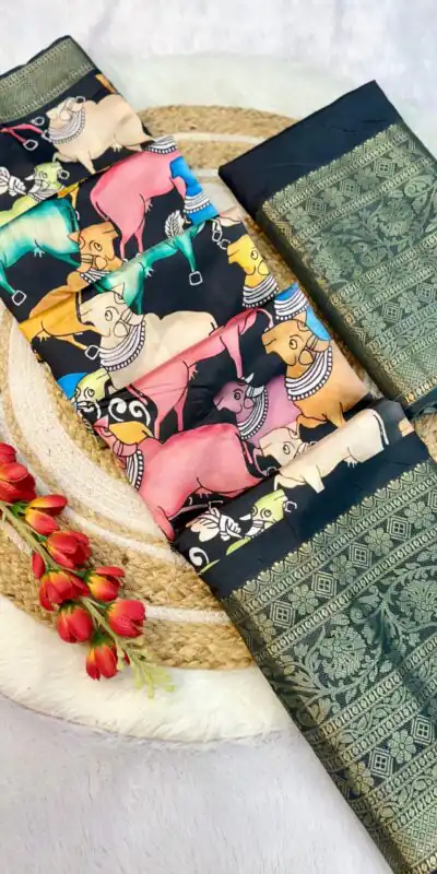 MS Kalamkari Black Color Jacquard Dola Silk With Kalamkari Print Saree Casual, Wedding, Festive, Events . Expected Delivery  4-6 Working Days @1549/- only | Sarees, Bollywood Sarees, Creative Sarees, Designer Sarees, Embroidered Sarees, Ethnic Saree, Modern Digital sarees, Party Wear Sarees