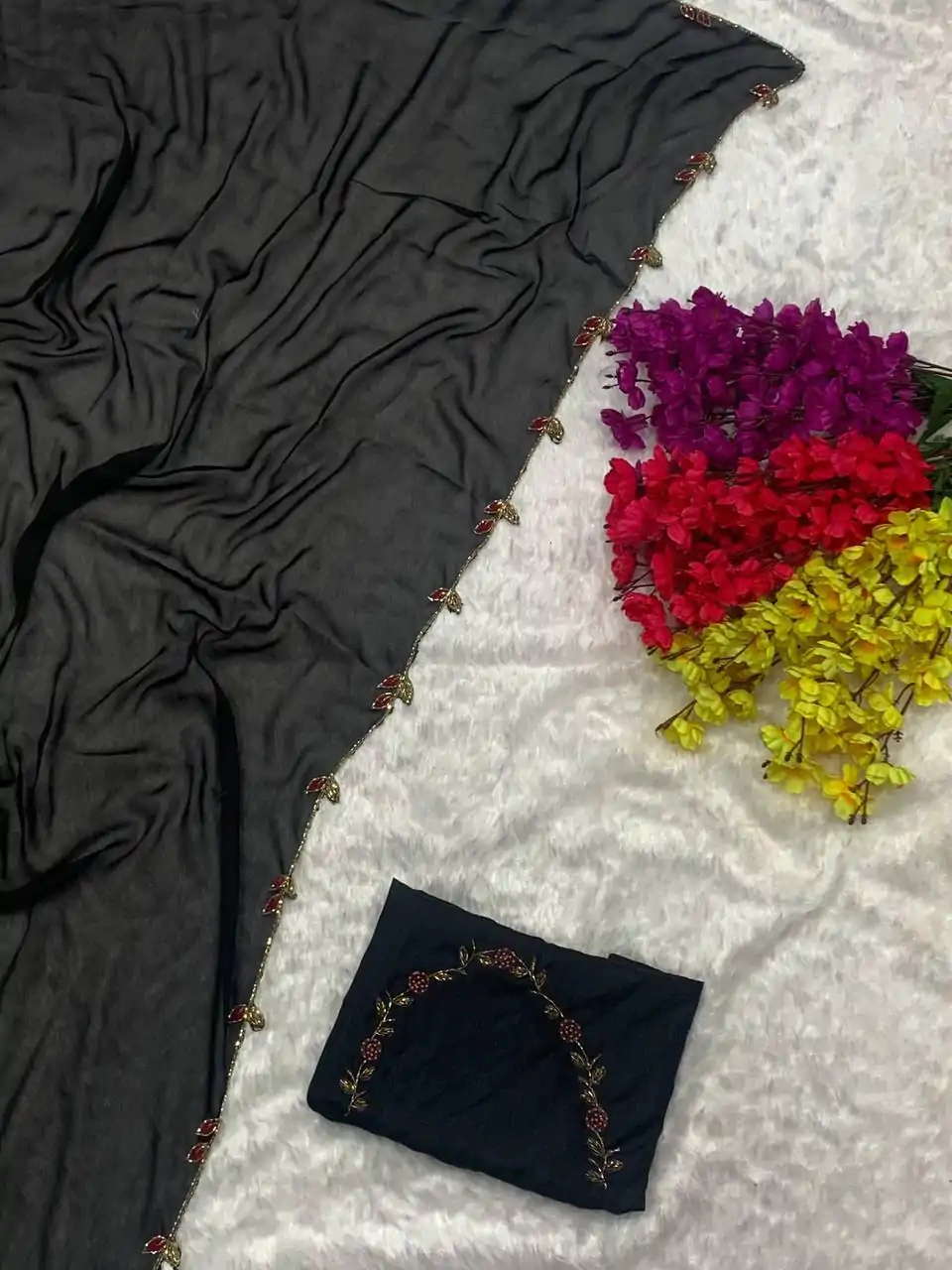 AC Lady Black Color Rangoli Silk Handwork And Cutwork With Pearl Saree Casual, Wedding, Festive, Events . Expected Delivery  4-6 Working Days @1899/- only                                                                                                                                             | Sarees, Bollywood Sarees, Creative Sarees, Designer Sarees, Embroidered Sarees, Ethnic Saree, Modern Digital sarees, Party Wear Sarees