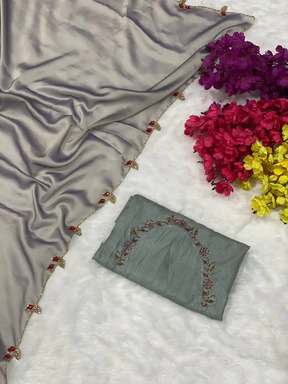 AC Lady Grey Color Rangoli Silk Handwork And Cutwork With Pearl Saree Casual, Wedding, Festive, Events . Expected Delivery  4-6 Working Days @1899/- only                                                                                                                                             | Sarees, Bollywood Sarees, Creative Sarees, Designer Sarees, Embroidered Sarees, Ethnic Saree, Modern Digital sarees, Party Wear Sarees