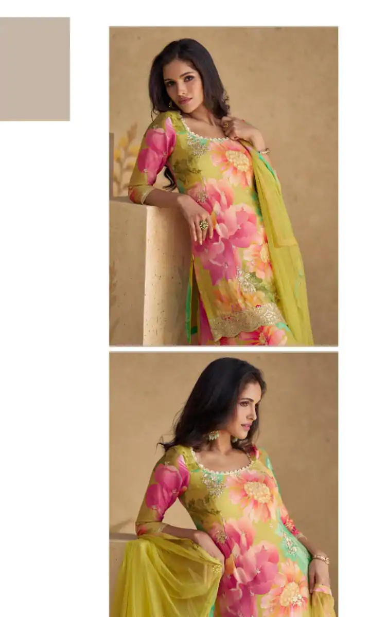 FC 5542 Pink Color chinon Print Silk with Dall Crepe Sharara Suit Wedding, Party, Festive, Events Etc.  Expected Delivery 4-6 Working Days @2099/- | Jump Suits, Salwar suit, Designer Suits, Casual Suits, Creative suits, Palazzo Suits, Party Wear Suits, Patiala Suits, Straight Suits