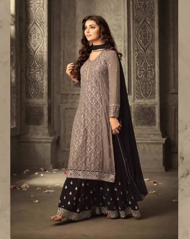 FC 47001 Brown Color Georgette With Embroidery work With Stone Suit Casual, Wedding, Party, Festive, Events Etc.4-6 Working Days@ 1849/-only | Jump Suits, Salwar suit, Designer Suits, Casual Suits, Creative suits, Palazzo Suits, Party Wear Suits, Patiala Suits, Straight Suits