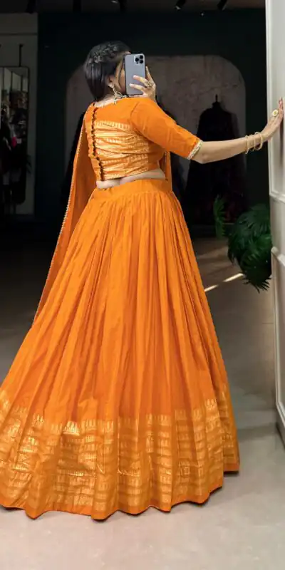 LNB 1906 Orange Color Pure Chanderi Plain With Zari Weaving Work Border Lehenga Choli Wedding, Party, Festive, Events Etc. Delivery 4-6 Working Days Rs 1999 | Lehenga, Bollywood Lehenga, Creative Lehenga, Designer Lehenga, Embroidered Lehenga, Party Wear Lehenga