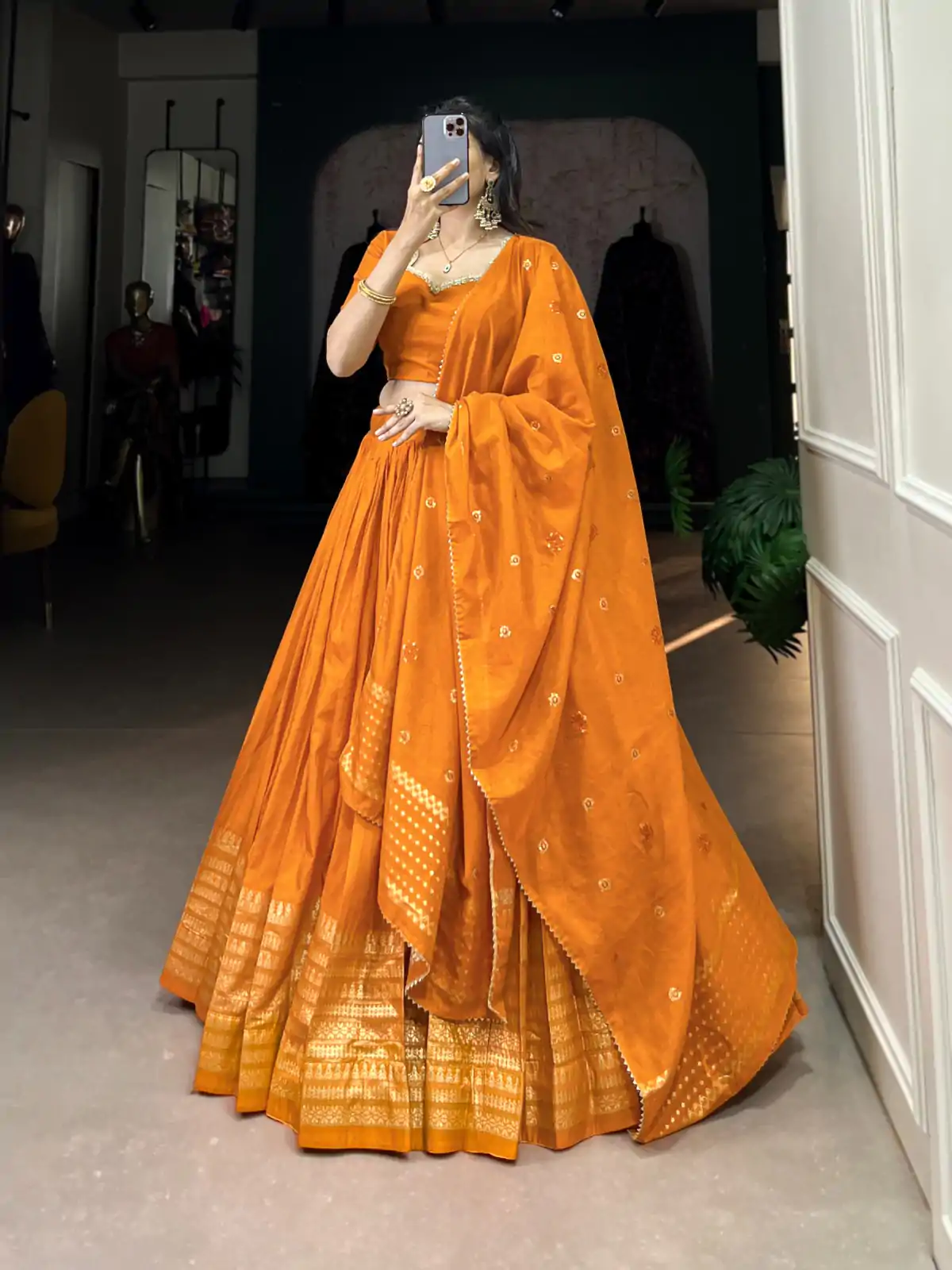 LNB 1906 Orange Color Pure Chanderi Plain With Zari Weaving Work Border Lehenga Choli Wedding, Party, Festive, Events Etc. Delivery 4-6 Working Days Rs 1999 | Lehenga, Bollywood Lehenga, Creative Lehenga, Designer Lehenga, Embroidered Lehenga, Party Wear Lehenga