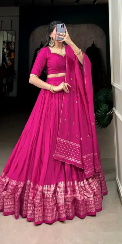 LNB 1906 Pink Color Pure Chanderi Plain With Zari Weaving Work Border Lehenga Choli Wedding, Party, Festive, Events Etc. Delivery 4-6 Working Days Rs 1999 | Lehenga, Bollywood Lehenga, Creative Lehenga, Designer Lehenga, Embroidered Lehenga, Party Wear Lehenga
