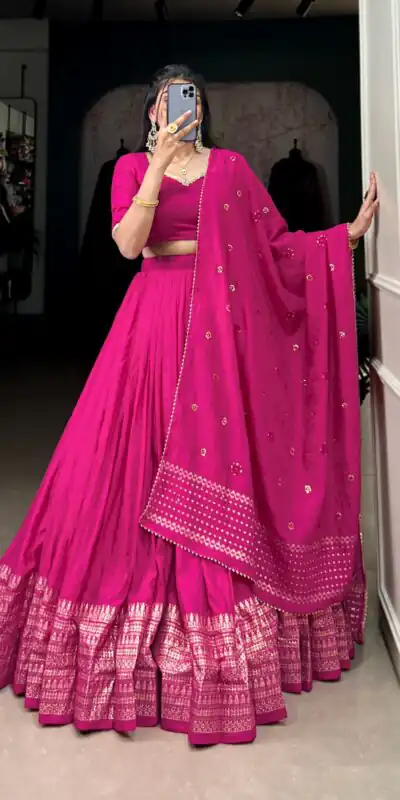 LNB 1906 Pink Color Pure Chanderi Plain With Zari Weaving Work Border Lehenga Choli Wedding, Party, Festive, Events Etc. Delivery 4-6 Working Days Rs 1999 | Lehenga, Bollywood Lehenga, Creative Lehenga, Designer Lehenga, Embroidered Lehenga, Party Wear Lehenga