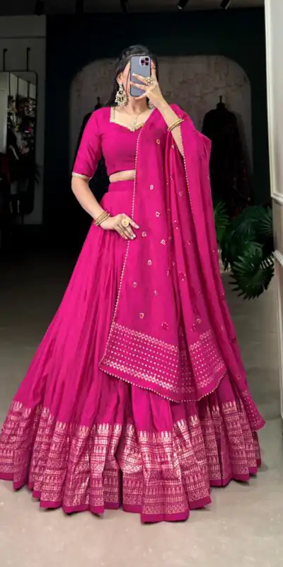 LNB 1906 Pink Color Pure Chanderi Plain With Zari Weaving Work Border Lehenga Choli Wedding, Party, Festive, Events Etc. Delivery 4-6 Working Days Rs 1999 | Lehenga, Bollywood Lehenga, Creative Lehenga, Designer Lehenga, Embroidered Lehenga, Party Wear Lehenga
