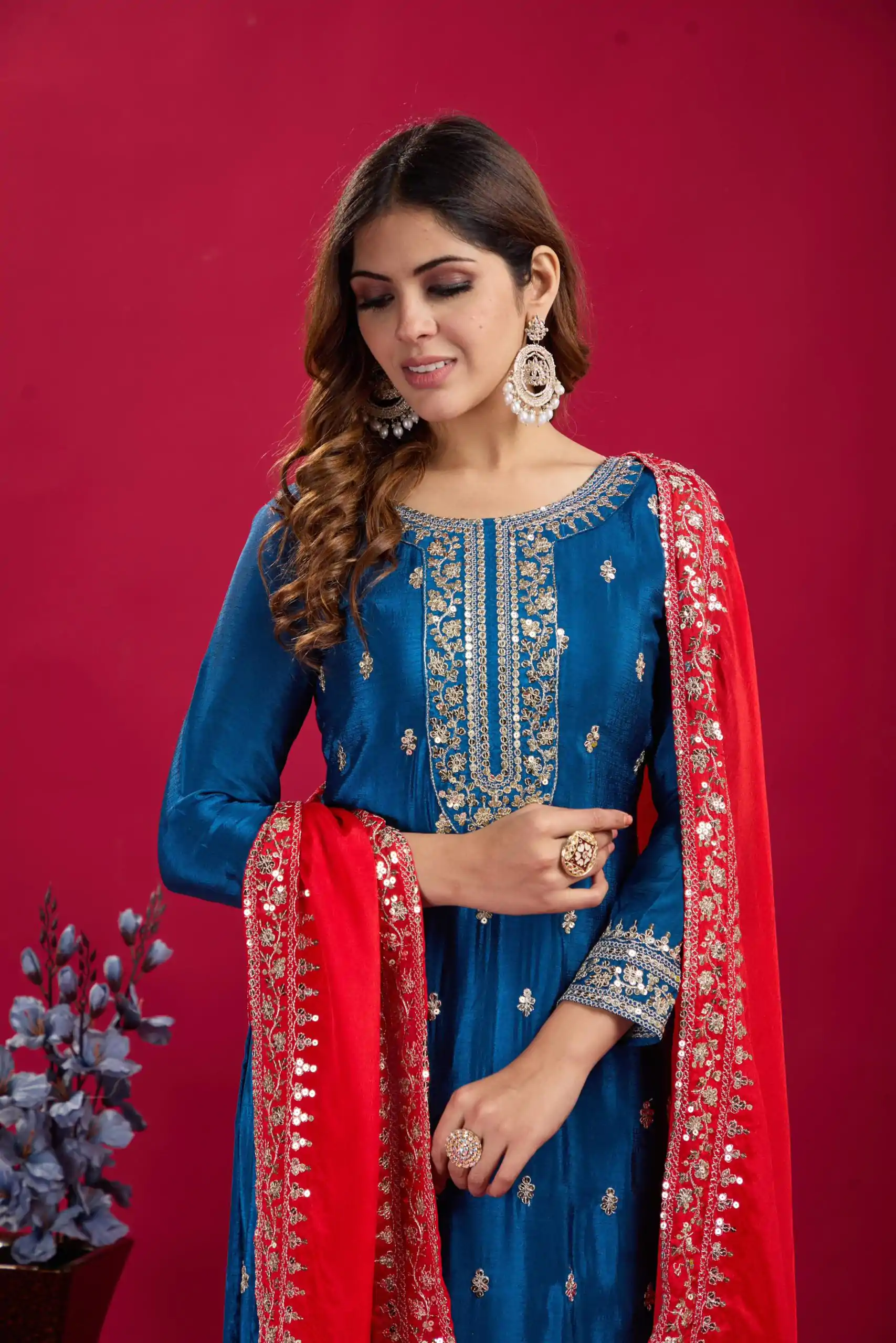 SRK 5231 Blue Color Pure Chinnon Silk With Embroidery Sequence Work Salwar Suit Casual, Wedding, Party, Festive, Events Etc.4-6 Working Days@ 1899/-only | Jump Suits, Salwar suit, Designer Suits, Casual Suits, Creative suits, Palazzo Suits, Party Wear Suits, Patiala Suits, Straight Suits