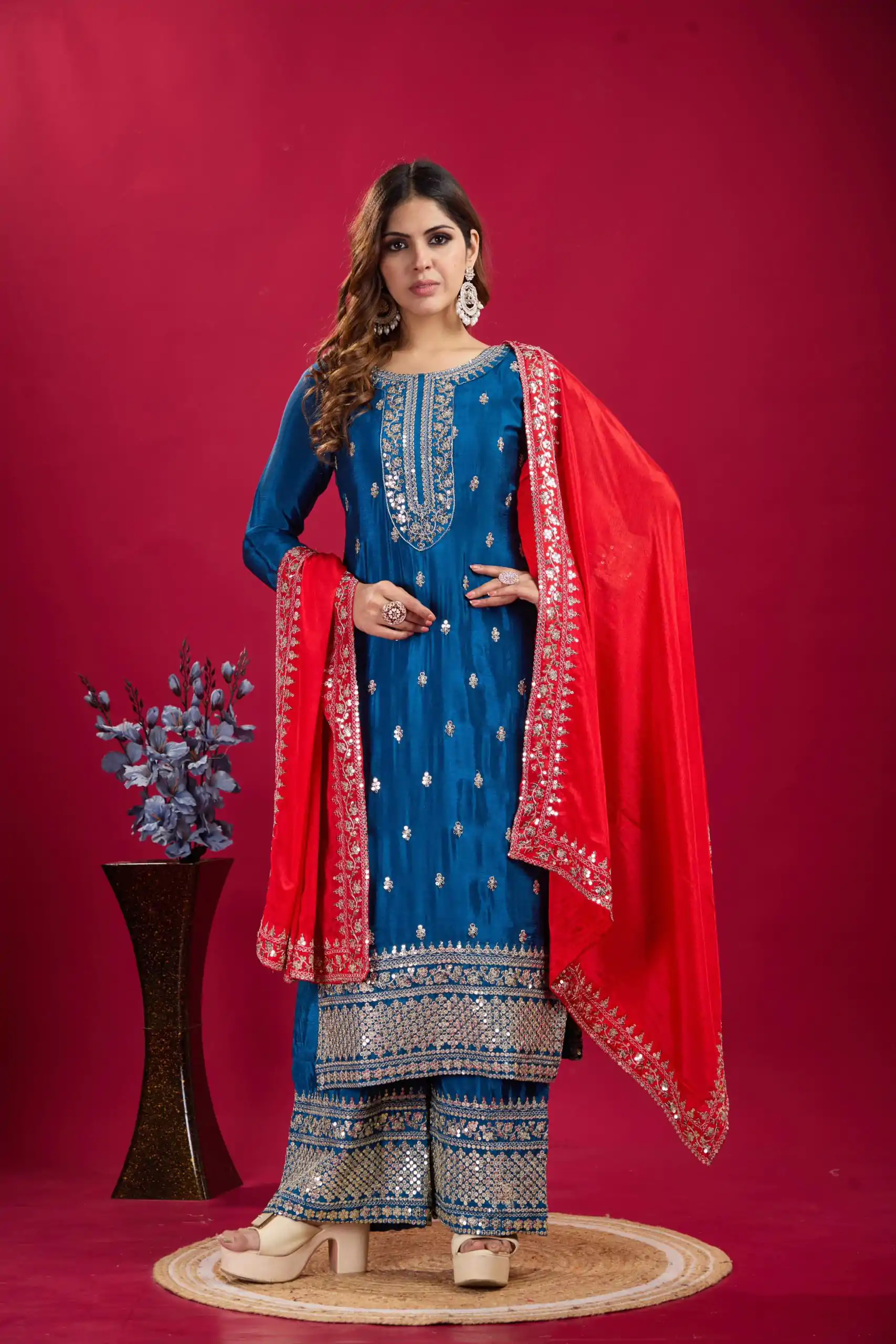 SRK 5231 Blue Color Pure Chinnon Silk With Embroidery Sequence Work Salwar Suit Casual, Wedding, Party, Festive, Events Etc.4-6 Working Days@ 1899/-only | Jump Suits, Salwar suit, Designer Suits, Casual Suits, Creative suits, Palazzo Suits, Party Wear Suits, Patiala Suits, Straight Suits
