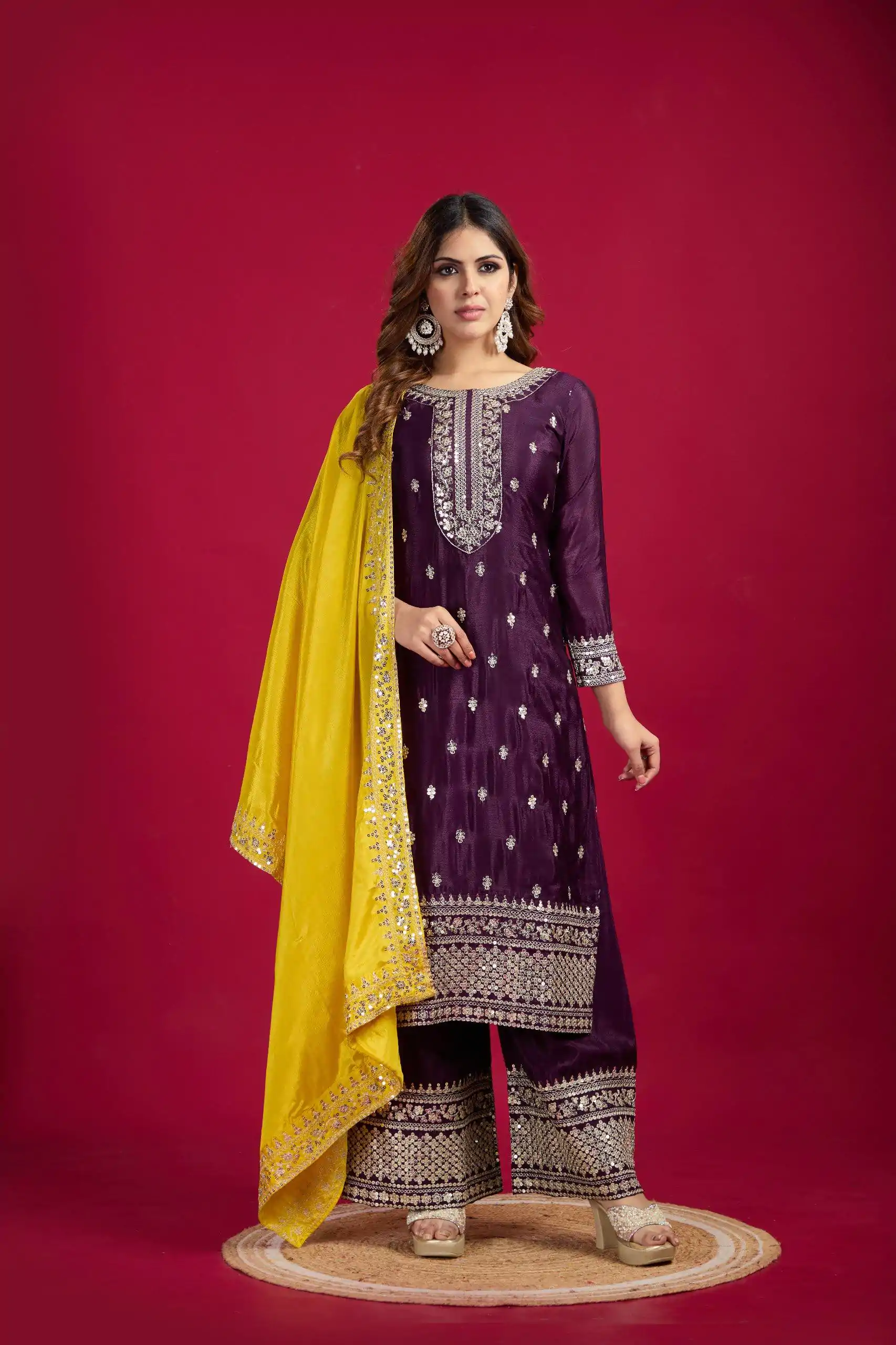 SRK 5231 Purple Color Pure Chinnon Silk With Embroidery Sequence Work Salwar Suit Casual, Wedding, Party, Festive, Events Etc.4-6 Working Days@ 1899/-only | Jump Suits, Salwar suit, Designer Suits, Casual Suits, Creative suits, Palazzo Suits, Party Wear Suits, Patiala Suits, Straight Suits