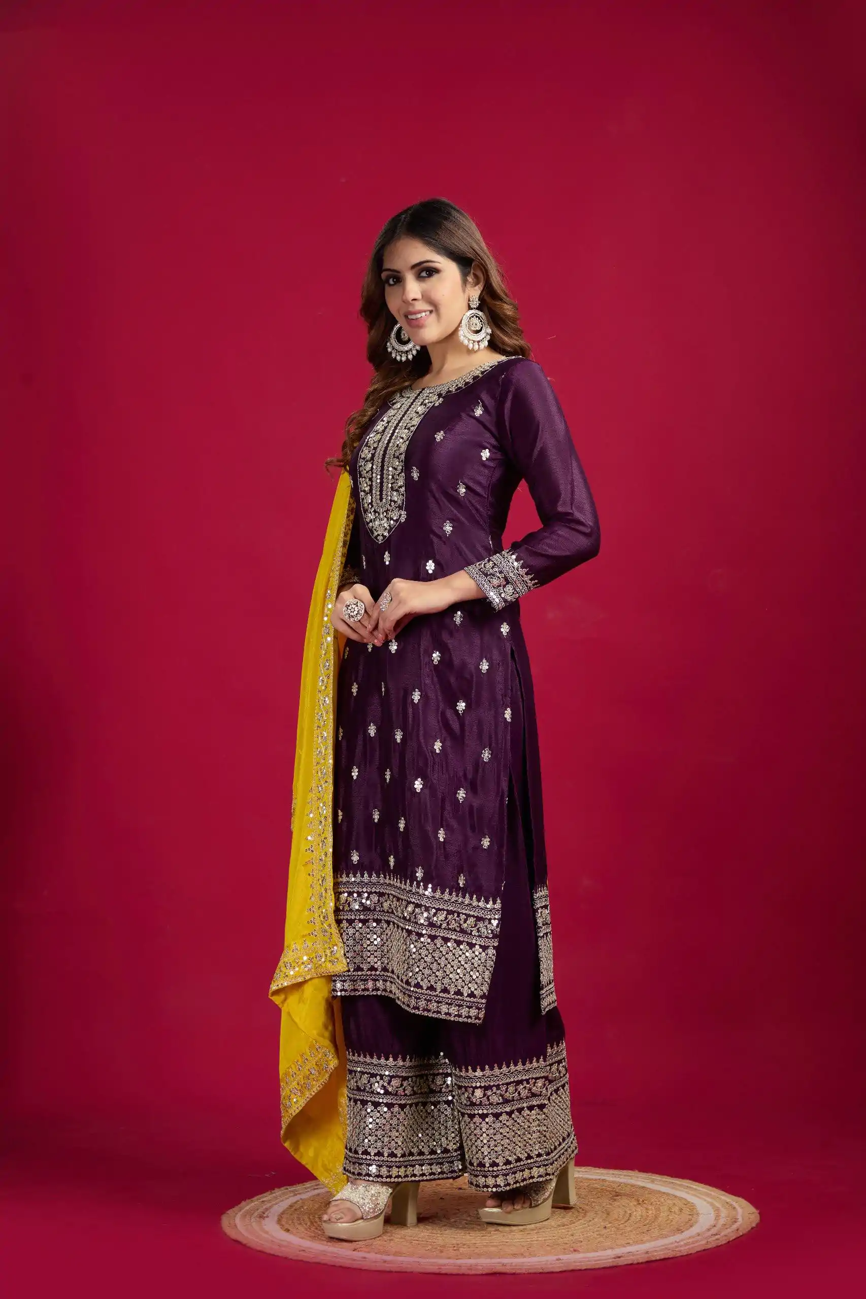 SRK 5231 Purple Color Pure Chinnon Silk With Embroidery Sequence Work Salwar Suit Casual, Wedding, Party, Festive, Events Etc.4-6 Working Days@ 1899/-only | Jump Suits, Salwar suit, Designer Suits, Casual Suits, Creative suits, Palazzo Suits, Party Wear Suits, Patiala Suits, Straight Suits