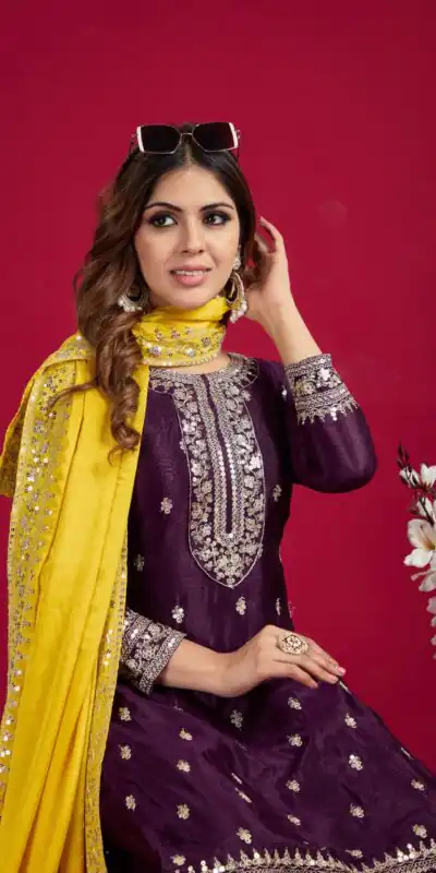 SRK 5231 Purple Color Pure Chinnon Silk With Embroidery Sequence Work Salwar Suit Casual, Wedding, Party, Festive, Events Etc.4-6 Working Days@ 1899/-only | Jump Suits, Salwar suit, Designer Suits, Casual Suits, Creative suits, Palazzo Suits, Party Wear Suits, Patiala Suits, Straight Suits