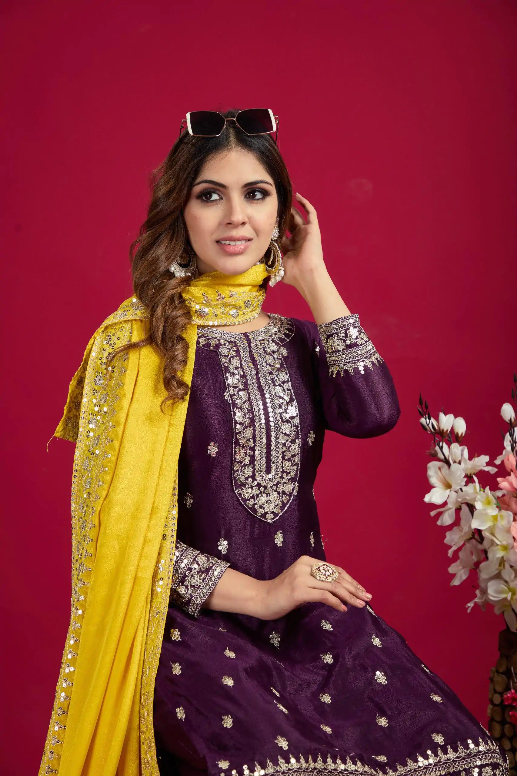 SRK 5231 Purple Color Pure Chinnon Silk With Embroidery Sequence Work Salwar Suit Casual, Wedding, Party, Festive, Events Etc.4-6 Working Days@ 1899/-only | Jump Suits, Salwar suit, Designer Suits, Casual Suits, Creative suits, Palazzo Suits, Party Wear Suits, Patiala Suits, Straight Suits