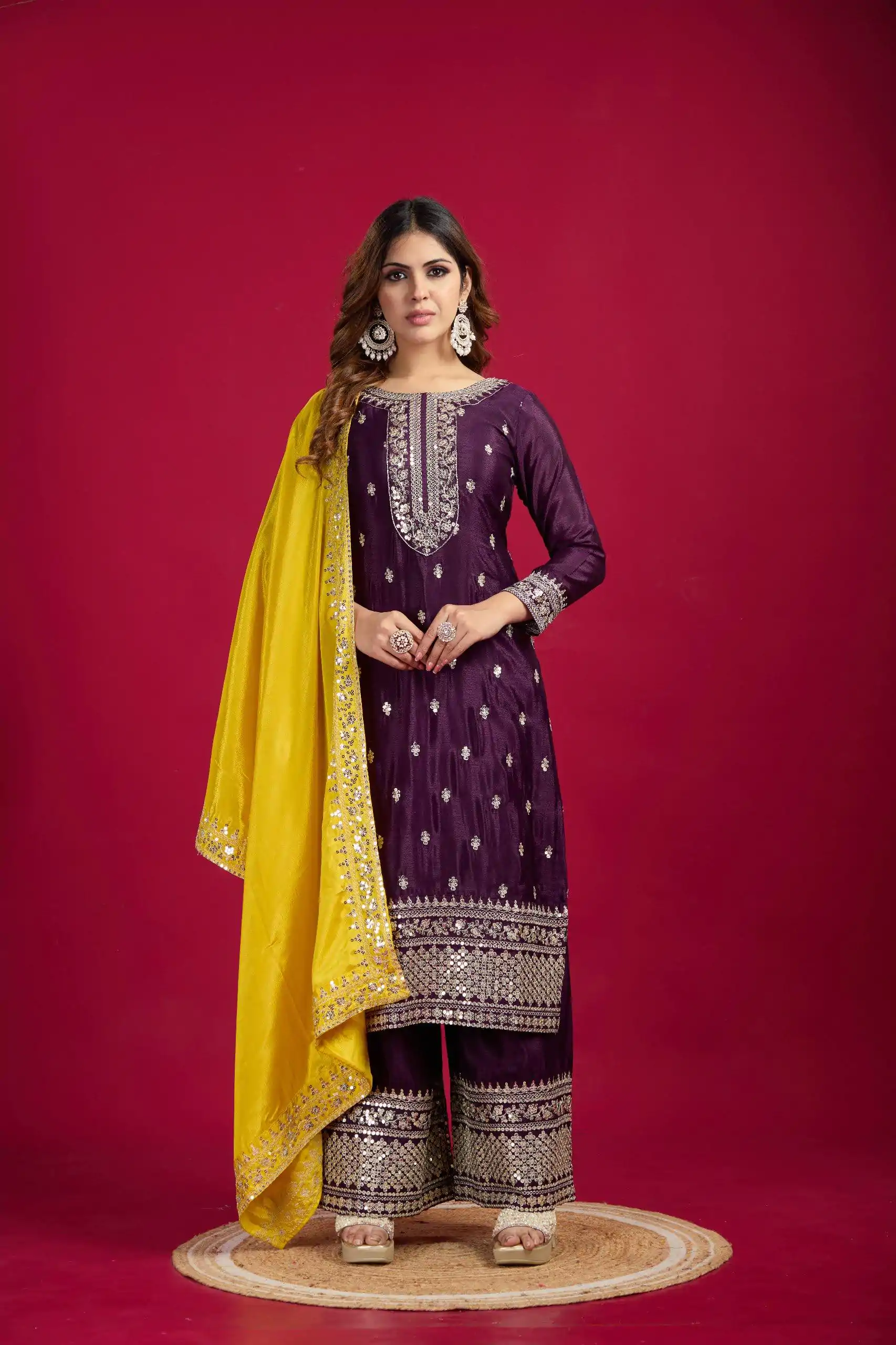 SRK 5231 Purple Color Pure Chinnon Silk With Embroidery Sequence Work Salwar Suit Casual, Wedding, Party, Festive, Events Etc.4-6 Working Days@ 1899/-only | Jump Suits, Salwar suit, Designer Suits, Casual Suits, Creative suits, Palazzo Suits, Party Wear Suits, Patiala Suits, Straight Suits