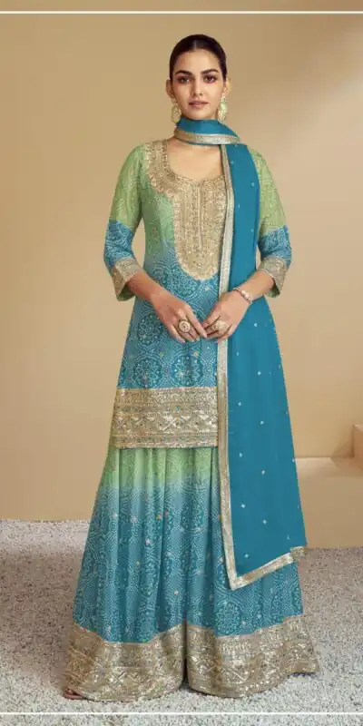 FC 7483 Sky Blue Color Chignon Digital Print With Mat Sequence work Sharara Wedding, Party, Festive, Events Etc.  Expected Delivery 4-6 Working Days @3249/- | Jump Suits, Salwar suit, Designer Suits, Casual Suits, Creative suits, Palazzo Suits, Party Wear Suits, Patiala Suits, Straight Suits