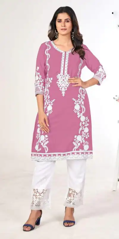 INLI Pink Color Georgette and Heavy Embroidery work Kurti With Pant Casual, Wedding, Party, Festive, Events Etc. Expected Delivery 4-6 Working Days @1649 | Kurti, Bollywood Kurti, Creative Kurtis, Designer Kurti, Party Wear Kurti, Selfie Kurti