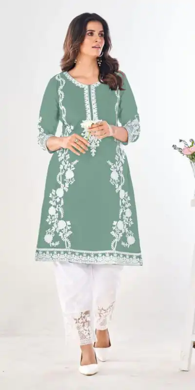 INLI Pista Green Color Georgette and Embroidery work Kurti With Pant Casual, Wedding, Party, Festive, Events Etc. Expected Delivery 4-6 Working Days @1649 | Kurti, Bollywood Kurti, Creative Kurtis, Designer Kurti, Party Wear Kurti, Selfie Kurti