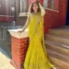 Pretty Yellow Color Foix Georgette Sequence With Coin Lace Border Lehenga Saree