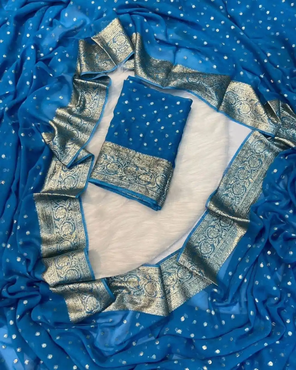 MS Arrival Blue Color Viscose Georgette With Running Blouse Saree Casual, Wedding, Festive, Events . Expected Delivery  4-6 Working Days @1599/- only                                                                                                                                                         | Sarees, Bollywood Sarees, Creative Sarees, Designer Sarees, Embroidered Sarees, Ethnic Saree, Modern Digital sarees, Party Wear Sarees