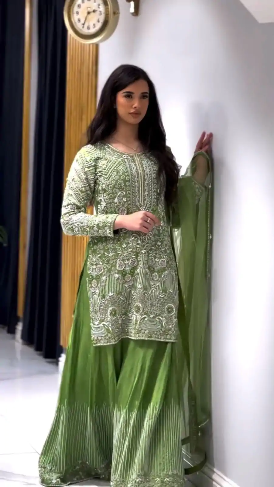 ZSR 3103 Green Chinnon Silk 5mm Embroidery Sequence With Moti Work Salwar Suit Casual, Wedding, Party, Festive, Events Etc.4-6 Working Days@ 2099/-only | Jump Suits, Salwar suit, Designer Suits, Casual Suits, Creative suits, Palazzo Suits, Party Wear Suits, Patiala Suits, Straight Suits