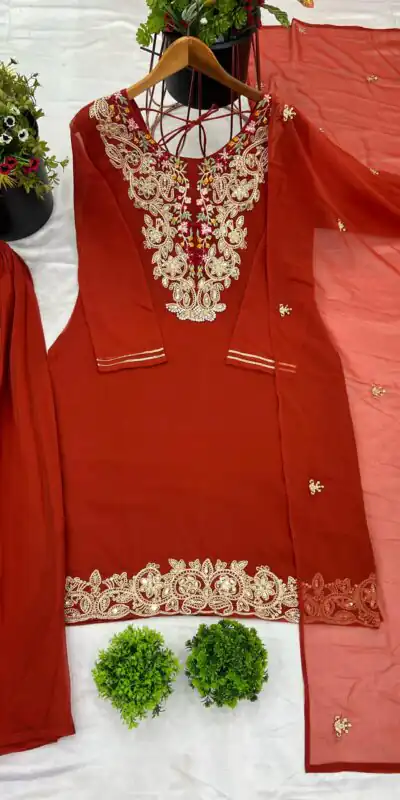 ZSR 3108 Orange Faux Georgette With 5mm Embroidery Sequence Work Salwar Suit Casual, Wedding, Party, Festive, Events Etc.4-6 Working Days@ 1899/-only | Jump Suits, Salwar suit, Designer Suits, Casual Suits, Creative suits, Palazzo Suits, Party Wear Suits, Patiala Suits, Straight Suits