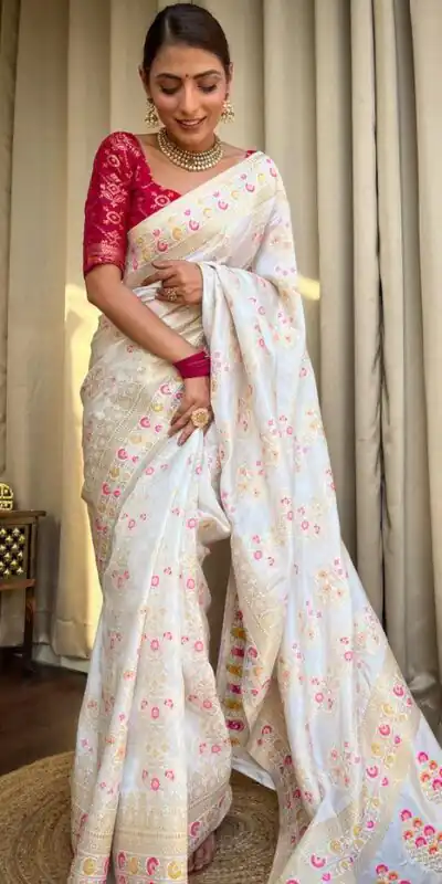  MS 476 White Color Soft Lichi Silk Kubera Pattu On All Over Saree Casual, Wedding, Festive, Events . Expected Delivery  4-6 Working Days @1299/- only                                                                                                                                             | Sarees, Bollywood Sarees, Creative Sarees, Designer Sarees, Embroidered Sarees, Ethnic Saree, Modern Digital sarees, Party Wear Sarees