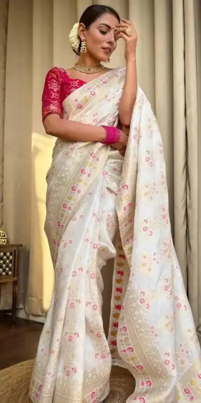  MS 476 White Color Soft Lichi Silk Kubera Pattu On All Over Saree Casual, Wedding, Festive, Events . Expected Delivery  4-6 Working Days @1299/- only                                                                                                                                             | Sarees, Bollywood Sarees, Creative Sarees, Designer Sarees, Embroidered Sarees, Ethnic Saree, Modern Digital sarees, Party Wear Sarees