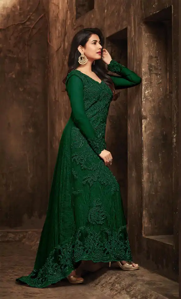  FC 5703 Green Football Net Embroidery Sequence Stone Coding Moti Work Salwar Suit Casual, Wedding, Party, Festive, Events Etc.4-6 Working Days@ 2099/-only | Jump Suits, Salwar suit, Designer Suits, Casual Suits, Creative suits, Palazzo Suits, Party Wear Suits, Patiala Suits, Straight Suits