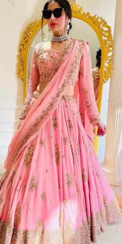 BD 1493 Light Pink Color Fox Georgette Embroidery Sequins Work Lehenga Choli Wedding, Party, Festive, Events Etc. Delivery 4-6 Working Days Rs 2049 | Lehenga, Bollywood Lehenga, Creative Lehenga, Designer Lehenga, Embroidered Lehenga, Party Wear Lehenga