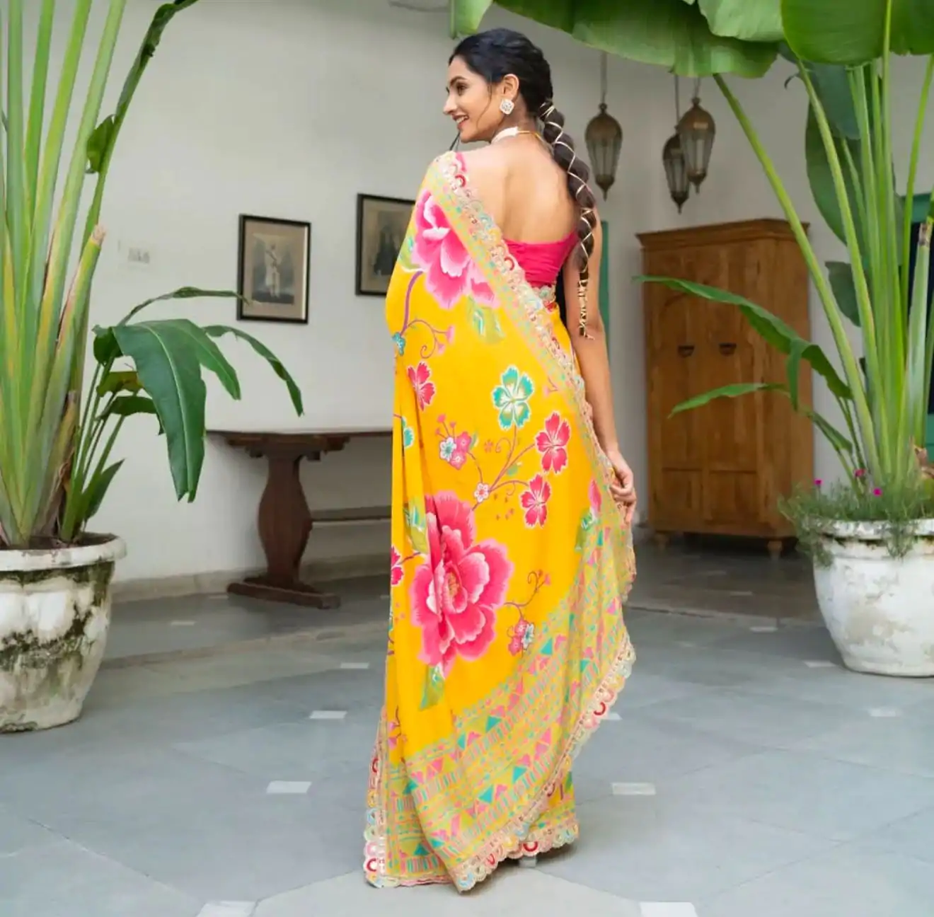 MS 472 Yellow color Chinon Printed Multicolored Embroidery Coding Sequins Lace Saree Wedding, Festive, Events . Expected Delivery  4-6 Working Days @1649/- | Sarees, Bollywood Sarees, Creative Sarees, Designer Sarees, Embroidered Sarees, Ethnic Saree, Modern Digital sarees, Party Wear Sarees