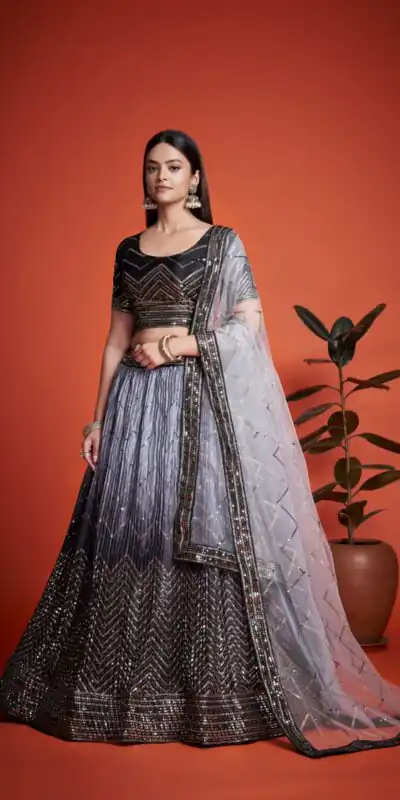 RC 266 Black Color Chinon Embroidery and Sequins Lehenga Choli Wedding, Party, Festive, Events Etc. Delivery 4-6 Working Days Rs 2399 | Lehenga, Bollywood Lehenga, Creative Lehenga, Designer Lehenga, Embroidered Lehenga, Party Wear Lehenga