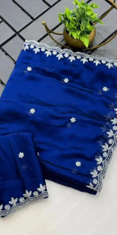 KT Arrival Blue Color Rangoli Chiffon Embroidery Cut Work Saree Casual, Wedding, Festive, Events . Expected Delivery  4-6 Working Days @1549/- only                                                                                                                                             | Sarees, Bollywood Sarees, Creative Sarees, Designer Sarees, Embroidered Sarees, Ethnic Saree, Modern Digital sarees, Party Wear Sarees