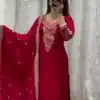 BE 318 Red Chinon With Embroidery Coding Dori Work Salwar Suit Casual, Wedding, Party, Festive, Events Etc.4-6 Working Days@ 1799/-only | Jump Suits, Salwar suit, Designer Suits, Casual Suits, Creative suits, Palazzo Suits, Party Wear Suits, Patiala Suits, Straight Suits