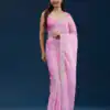 Classic Light Pink Color Georgette Digital Prints & Embroidery Codding Sequins Work Saree