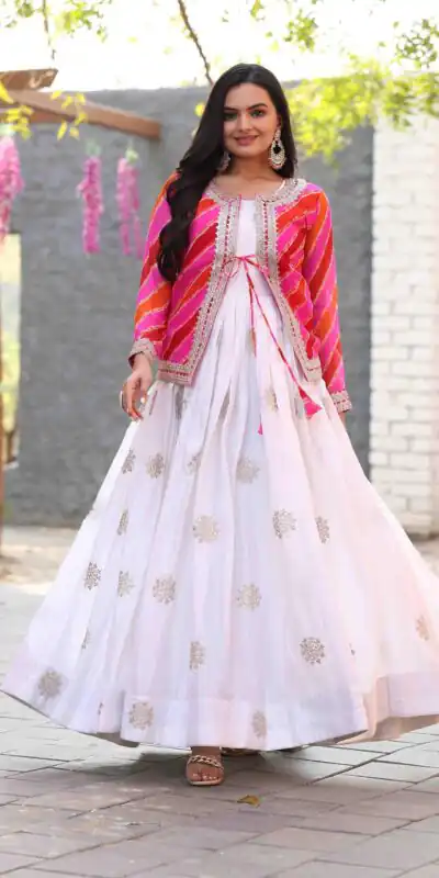 Ram 090 White Color Chinon Cording 3mm Sequence Embroidery Work Anarkali Gown Wedding Party, Festive, Events Etc.4-6 Working Days@1949/- only | Gowns, Bollywood Gowns, Creative Gowns, Designer Gowns, Embroidered Gowns, Party Wear Gowns, Straight Suits