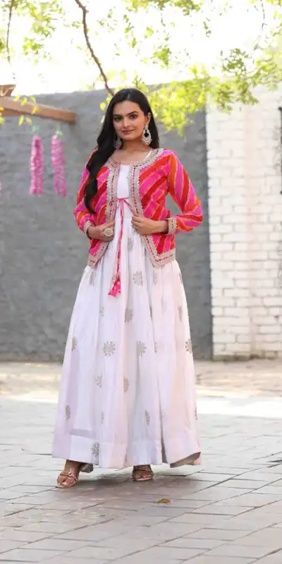 Ram 090 White Color Chinon Cording 3mm Sequence Embroidery Work Anarkali Gown Wedding Party, Festive, Events Etc.4-6 Working Days@1949/- only | Gowns, Bollywood Gowns, Creative Gowns, Designer Gowns, Embroidered Gowns, Party Wear Gowns, Straight Suits