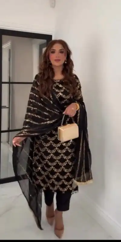 VLM 261 Black Color Faux Georgette With With Embroidery Moti Lace Work Salwar Suit Casual, Wedding, Party, Festive, Events Etc.4-6 Working Days@ 1999/-only | Jump Suits, Salwar suit, Designer Suits, Casual Suits, Creative suits, Palazzo Suits, Party Wear Suits, Patiala Suits, Straight Suits