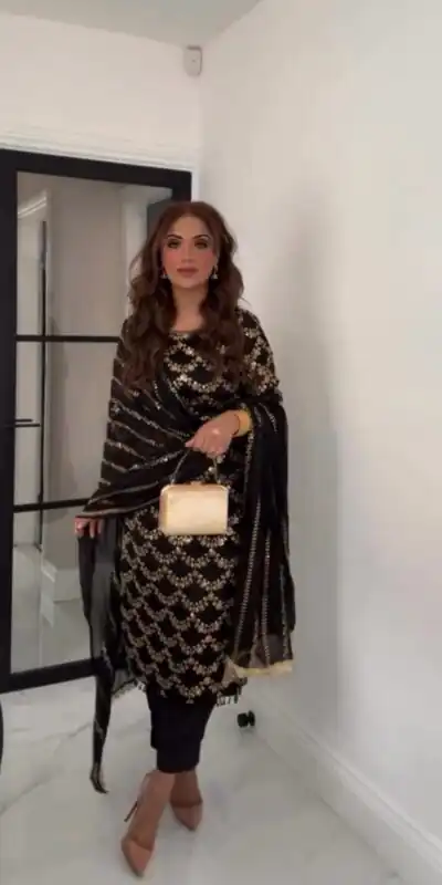 VLM 261 Black Color Faux Georgette With With Embroidery Moti Lace Work Salwar Suit Casual, Wedding, Party, Festive, Events Etc.4-6 Working Days@ 1999/-only | Jump Suits, Salwar suit, Designer Suits, Casual Suits, Creative suits, Palazzo Suits, Party Wear Suits, Patiala Suits, Straight Suits