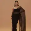 Fancy Black Color Nylon Butterfly Net Sequence With Thread Work Saree