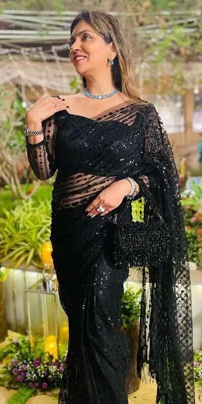 BT 352 Black Color Nylon Butterfly Net Sequence With Thread Work Saree Casual, Wedding, Festive, Events . Expected Delivery  4-6 Working Days @1699/- only                                                                                                                                             | Sarees, Bollywood Sarees, Creative Sarees, Designer Sarees, Embroidered Sarees, Ethnic Saree, Modern Digital sarees, Party Wear Sarees