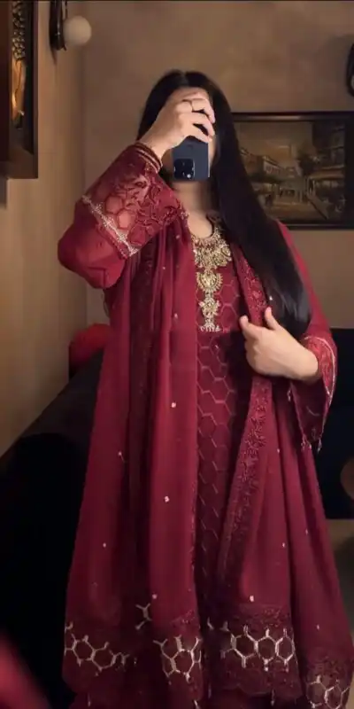  AD 197 Maroon Color Faux Georgette With Pal Diamond Hand Work Salwar Suit Casual, Wedding, Party, Festive, Events Etc.4-6 Working Days@ 2099/-only | Jump Suits, Salwar suit, Designer Suits, Casual Suits, Creative suits, Palazzo Suits, Party Wear Suits, Patiala Suits, Straight Suits