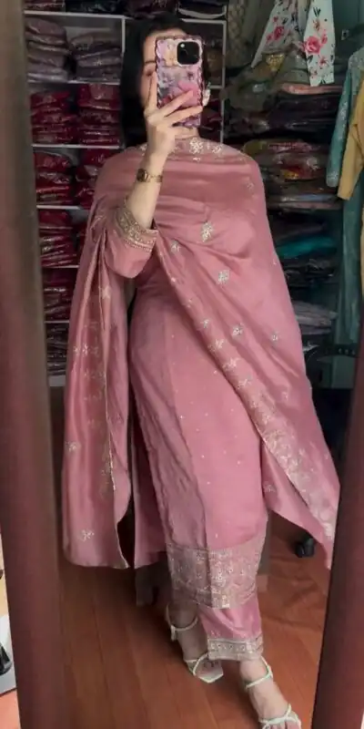 SRK 5243 Pink Color Chinon Silk With Embroidery Sequence Work Salwar Suit Casual, Wedding, Party, Festive, Events Etc.4-6 Working Days@ 1899/-only | Jump Suits, Salwar suit, Designer Suits, Casual Suits, Creative suits, Palazzo Suits, Party Wear Suits, Patiala Suits, Straight Suits