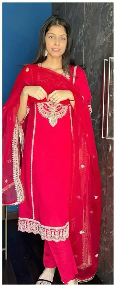  LG 1921 Red Chinnon Cording Sequences Embroidery Work Salwar Suit Casual, Wedding, Party, Festive, Events Etc.4-6 Working Days@ 2099/-only | Jump Suits, Salwar suit, Designer Suits, Casual Suits, Creative suits, Palazzo Suits, Party Wear Suits, Patiala Suits, Straight Suits